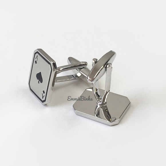 New Ace of Spades Silver Playing Card Cufflinks ~ Groom / Best Man / Formal - Picture 2 of 7